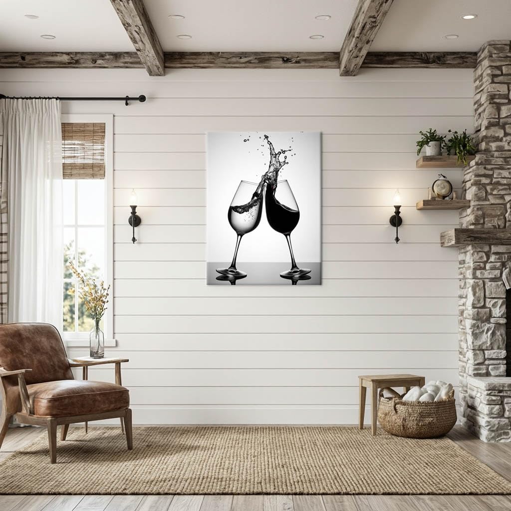 Novup Black And White Wine Splash Wall Art Canvas Print Decor Pictures Painting Modern Abstract Photography 18X24Inch