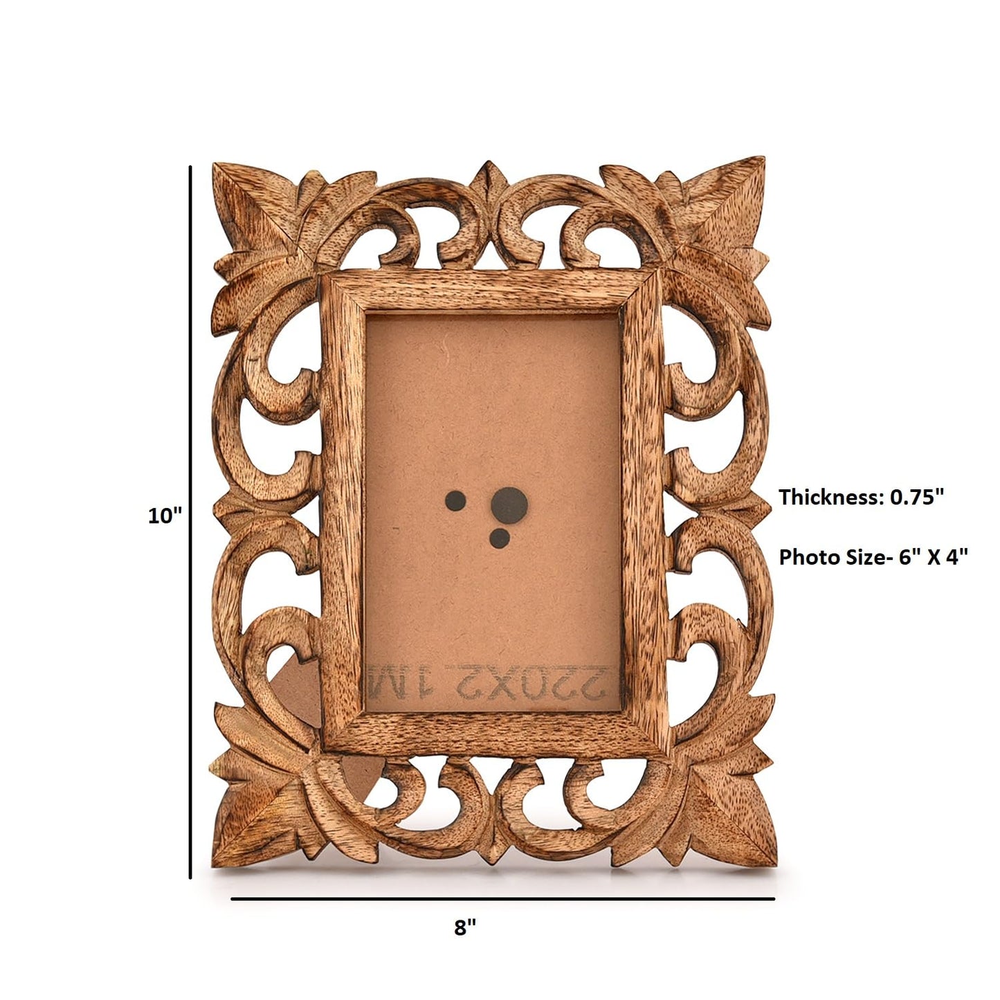 Kimona Tabletop Frames Hand Carved 6"x 4" Picture Frame with Real Glass for Tabletop Display, Photo Display Frames (10" X 8" X 0.75")