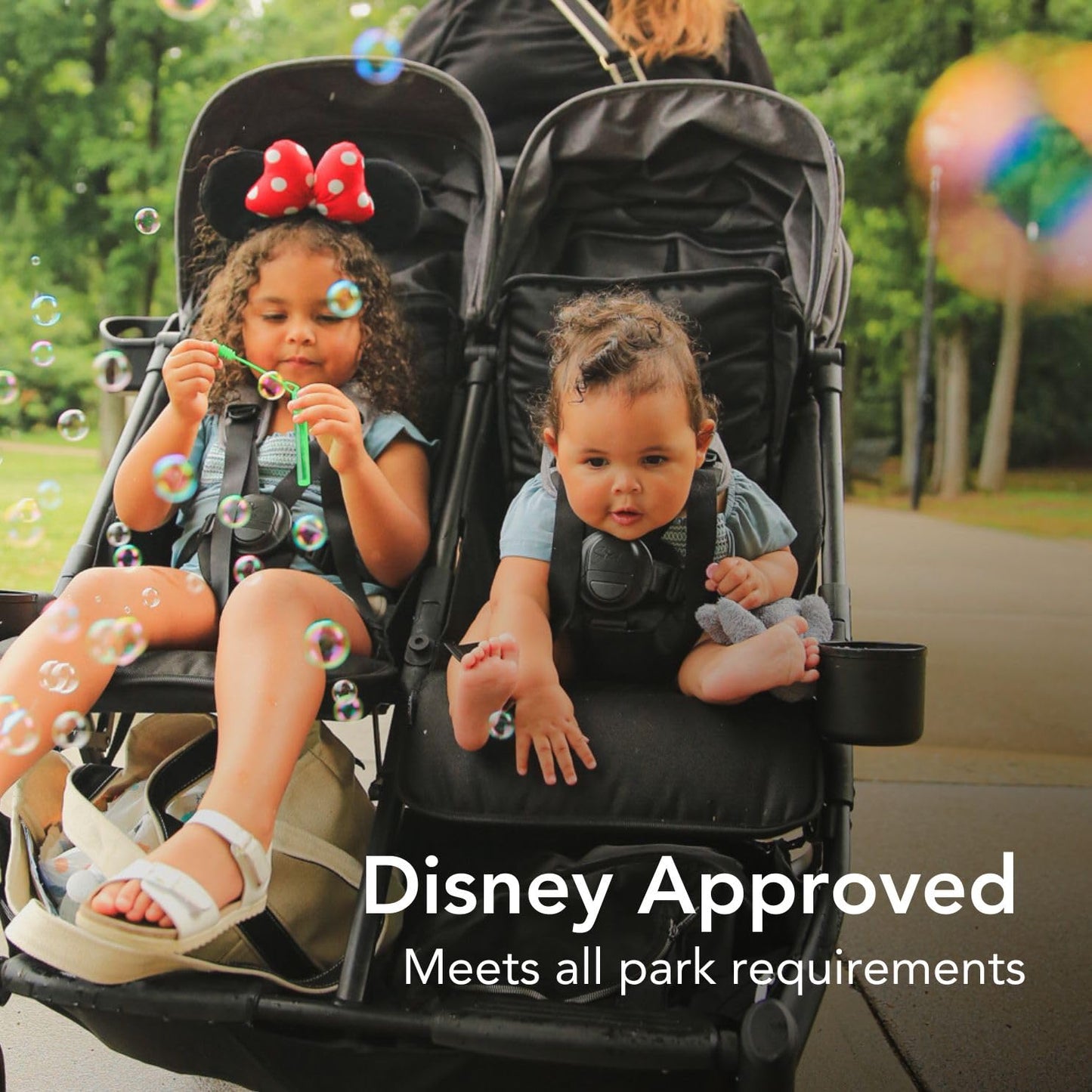 Strolee Lightweight Double Side by Side Stroller - 22 Lbs, 9.5" Compact Fold, Twin Nap Ready Seating, No Rethread Harness, Magnetic Buckle & Ultra Plush Seat 60Lb Max Per Seat- (v2 Black)