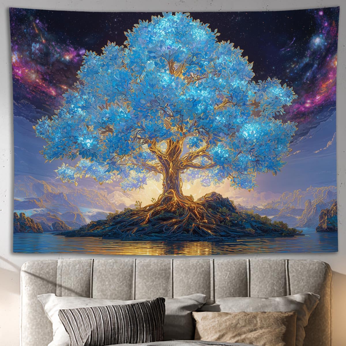 YJDYJD Tree of Life Wall Tapestry – Spiritual Boho Wall Hanging with Celestial Sky and Nature Design, Inspirational Meditation Wall Art and Nature Decor for Bedroom, Living Room, or Yoga Room