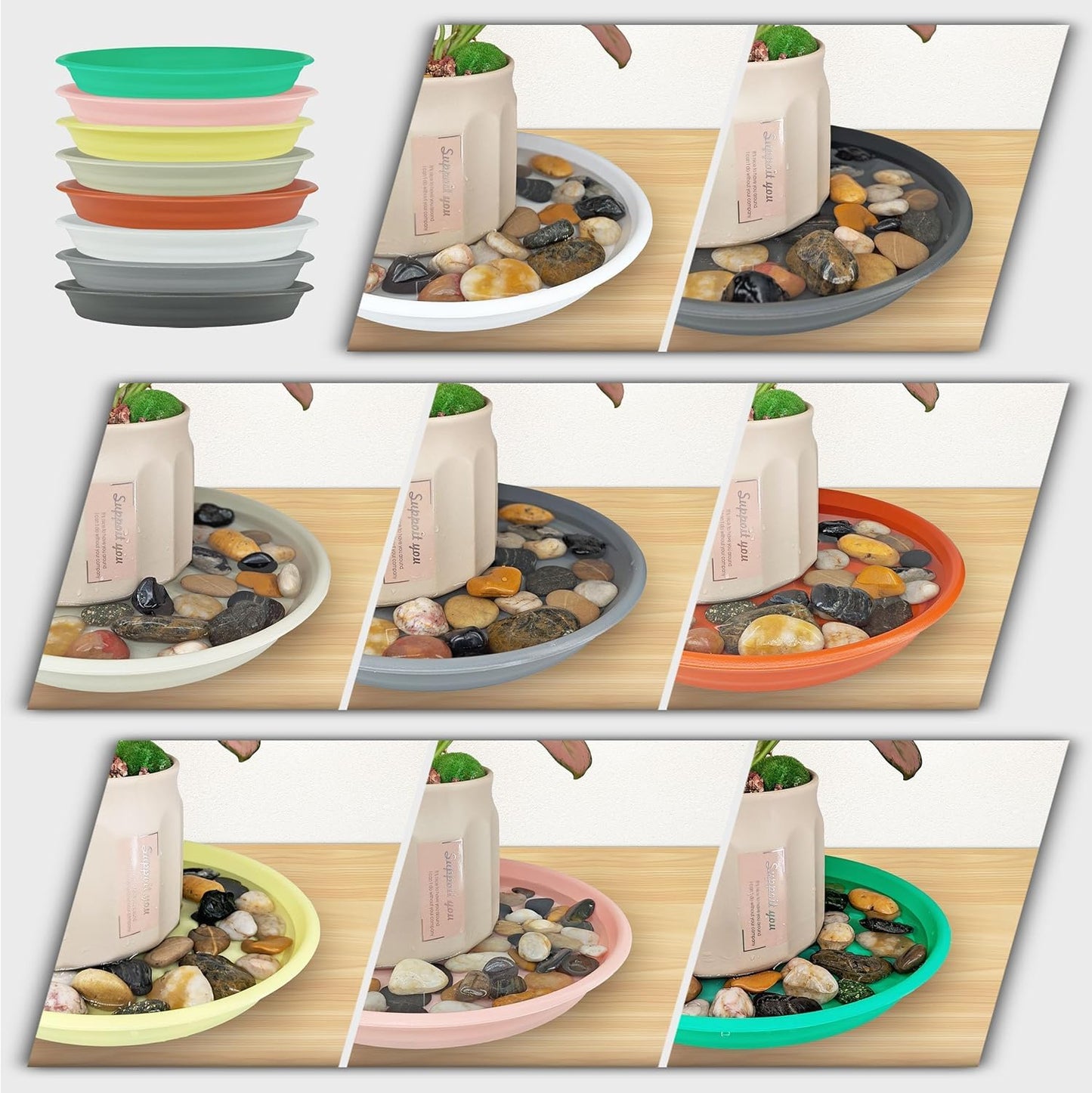 ECOESPTI 7Pcs Plant Saucer Tray, Heavy Duty Plastic Plant Drip Trays for Indoors and Outdoors, 6 8 10 12 14 16 inch Sizes, Flower Plant Water Tray Base (Brick Red 8")