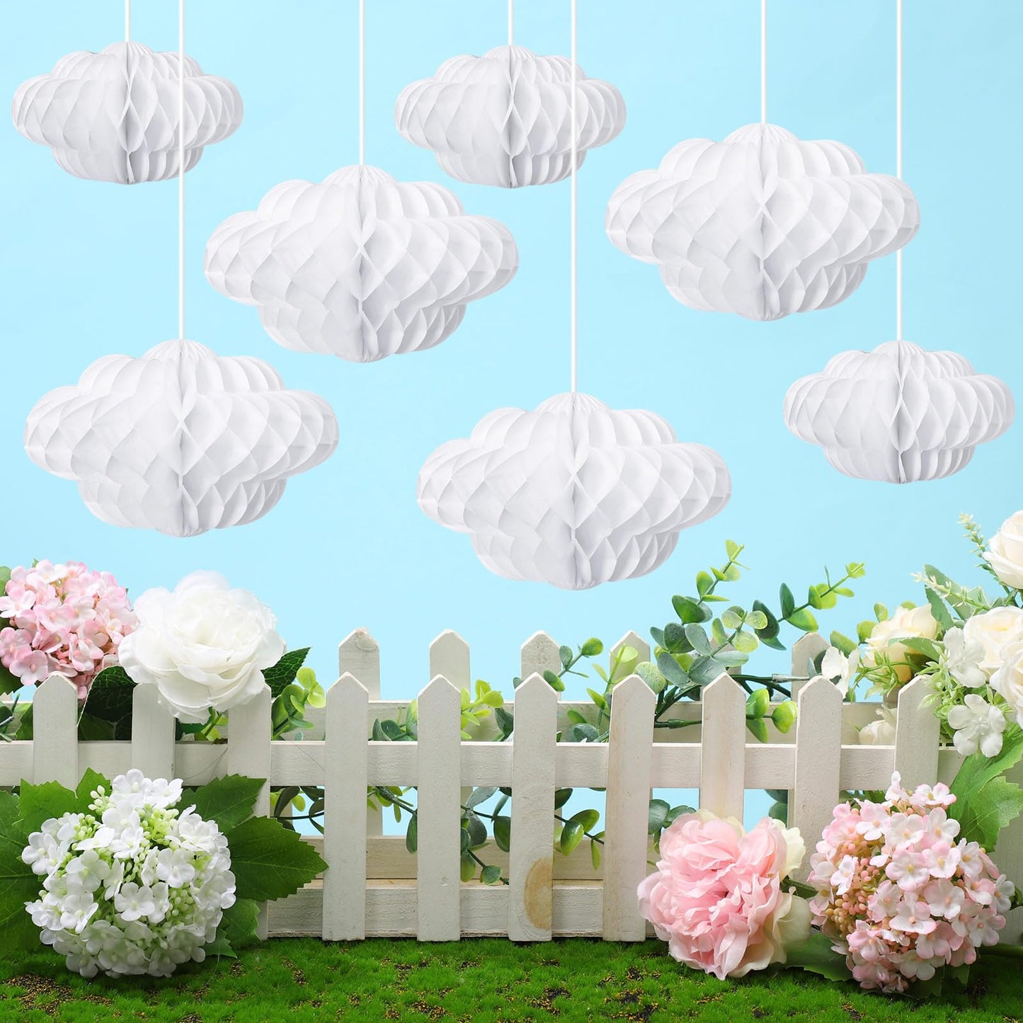 Affrolling 20 Pcs 3D Cloud Decorations Hanging Honeycomb Decor Artificial Cloud Ornaments for Ceiling Art Wedding Birthday Nursery Room Baby Shower Party Decorations (Medium,Classical Style)