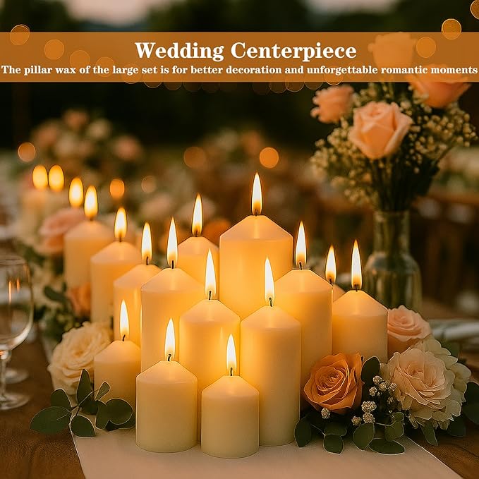 White Pillar Candles Bulk Set of 3,3 Different Lengths 3 x 3/6/8 Inch,Hurricane Candles,Dripless Unscented Smokeless,Gives You a Better Atmosphere When Organizing an Event Party.