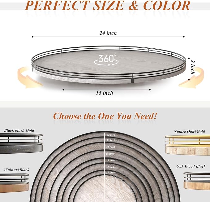 24" Lazy Susan Wood Turntable Organizer for Kitchen Decor, Farmhouse Round Wooden Larger Lazy Susan Organization and Storage for Cabinet, Dining Table, Bathroom, Countertop, Centerpiece,Whitewashed