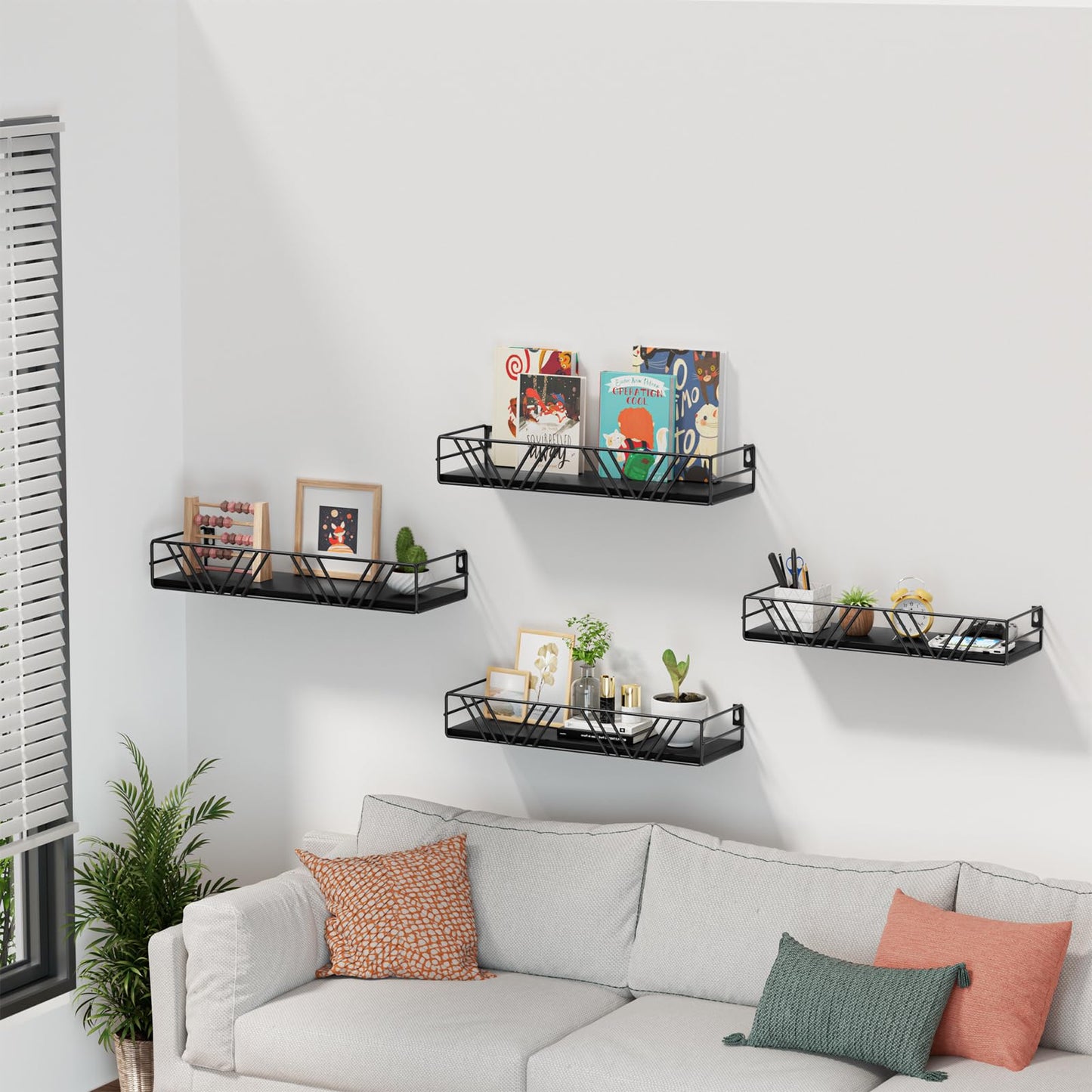 Amaoot Floating Shelves for Wall Set of 4, Different Sizes Mounted Wood Floating Shelf, Wall Shelves for Living Room,Bedroom, Bathroom, Kitchen, Farmhouse Decor, Office