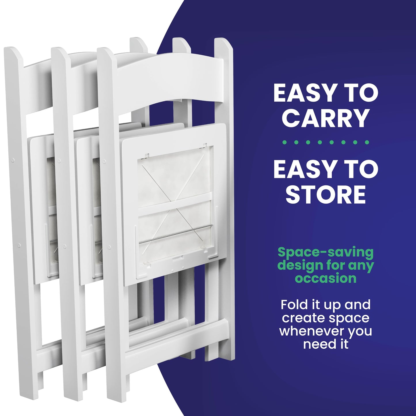 48 White Resin Folding Chairs, Stackable Event & Party Chairs, 800 LB Weight Capacity, Indoor Outdoor