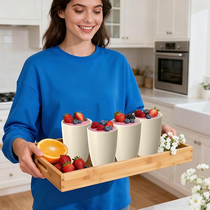 Wheat Straw Unbreakable Cups, Large Cups 20 OZ Set of 6, Alternative to Plastic Cups Reusable, Dishwasher Safe Tumblers & Water Glasses for Kitchen, Parties, Camping, RV, Beige
