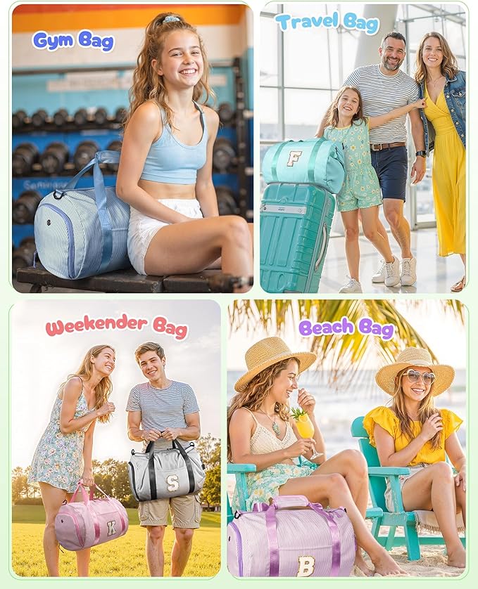 Gifts for 3 4 5 6 7 8 9 10 Year Old Girls, Girl Gym Bag, Kids Monogram Overnight Duffel Bags with Shoe Compartment, Personalized Travel Bag with Makeup Pouch, Trendy Stuff (Letter G)