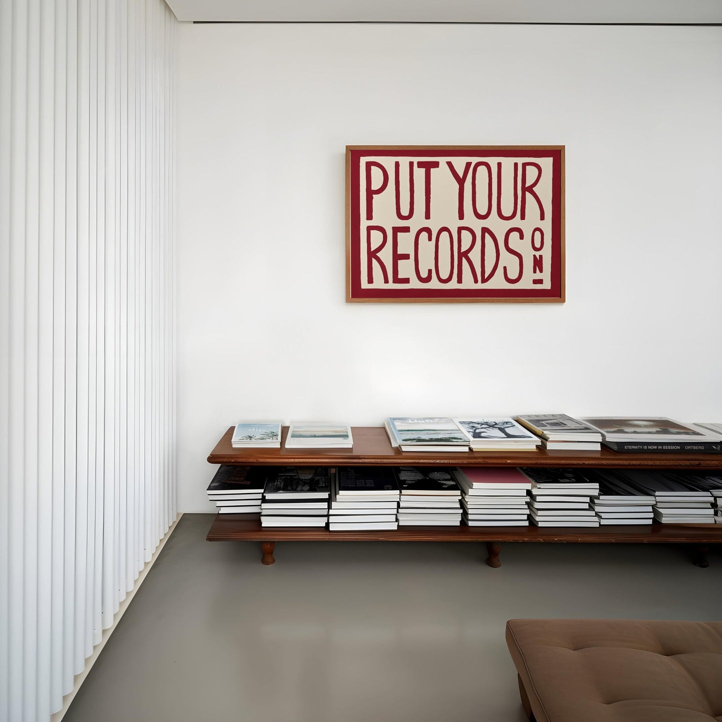 Retro Wall Art Print,Put Your Records On Poster, Mid Century Modern Wall Art,Red Put Your Records Hand Painted Print,Funky Retro Home Decor for Living Room,Bedroom or Music Room12x16 Inch Unframed