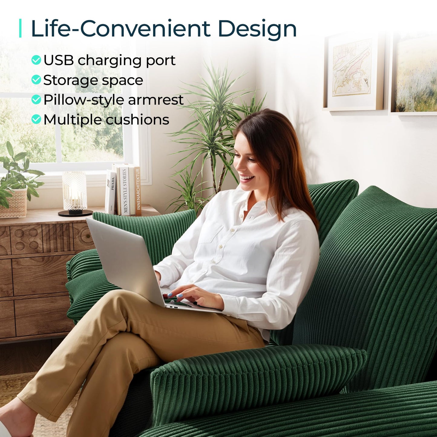 LINSY HOME Oversized Sectional Sleeper Sofa with Pull Out Couch Bed (Green, 110.5'')