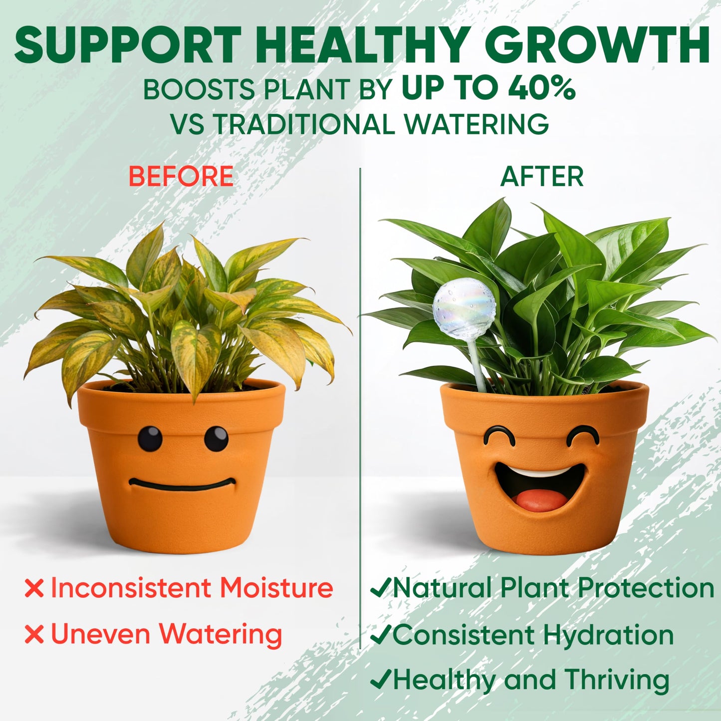 Mission Gallery Clear Plant Watering Globes Set of 2 - Large Self Watering Globes for Indoor & Outdoor Plants - Automatic, Glass Watering Bulbs for Daily Use, Plant Watering Devices