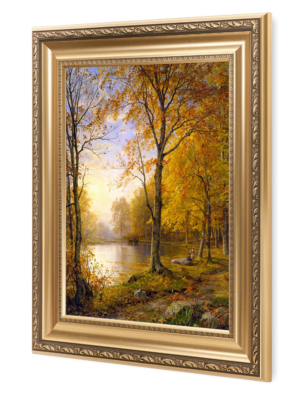 DECORARTS - Indian Summer, William Trost Richards Classic Art. Giclee Print on Canvas with Matching Golden -relief Framed Wall Art. 16x20 Total with Framed Size: 22x26