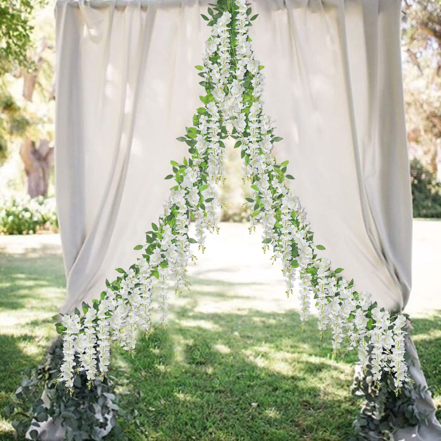 U'Artlines 5Pcs 7.2 Ft/Piece Artificial Wisteria Garland Silk Fake White Wisteria Flowers Hanging Greenery Vines Garlands Rattan for Home Garden Wedding Arch Party Indoor Outdoor Decor