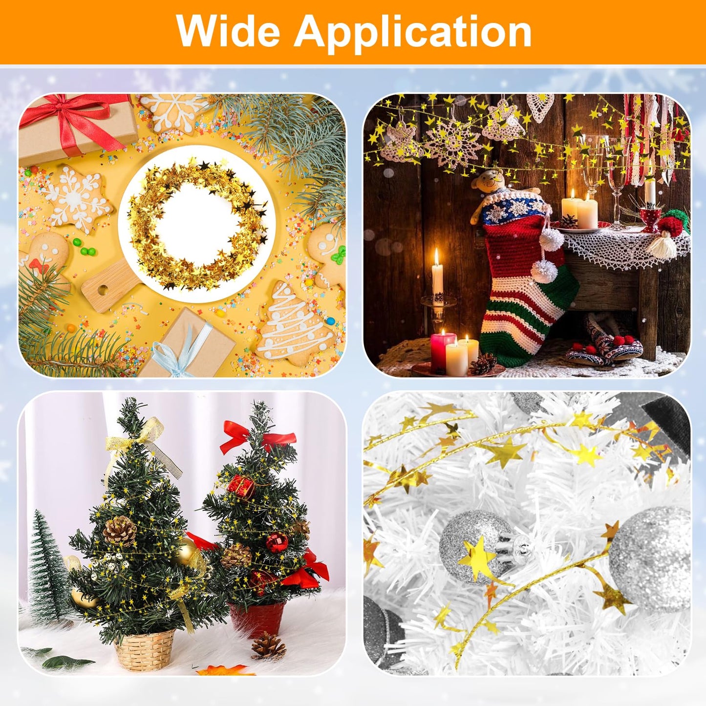 3 Rolls Gold Christmas Star Garland Tinsel, Sparkly Star Tinsel Garlands with Wire Christmas Star Wire Garland Decorations for mas Tree Home Wedding DIY Festive Ornament(75 Feet)