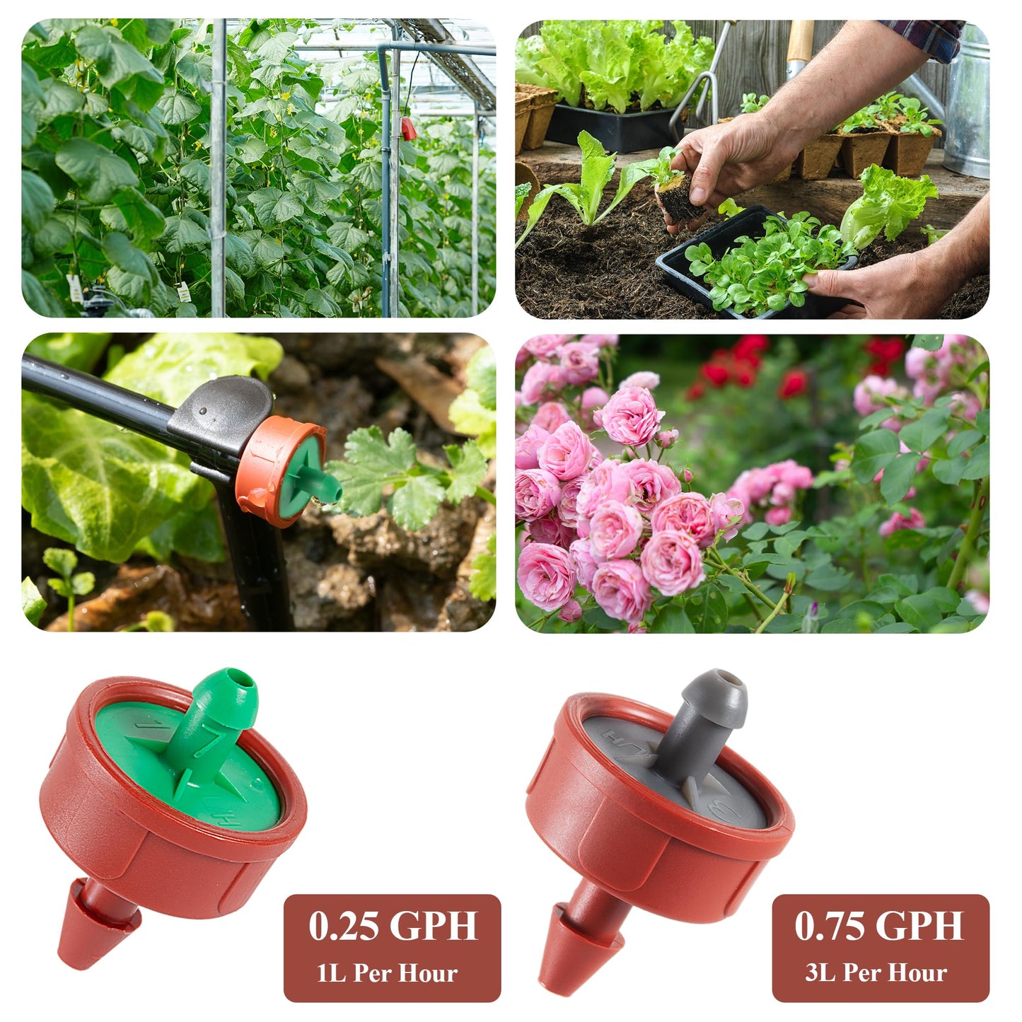 200Pcs 0.25 GPH Pressure Compensating Irrigation Spot Drippers,Constant Flow Barb Outlet Watering Dripper Emitters Heads Parts for 1/4 Inch Watering Tubing Line for Garden Pots Plant Irrigation System
