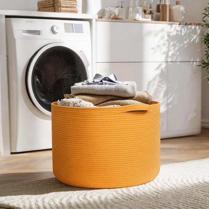 MEGASKET Extra Large 115L Orange Basket, 23.6"x15.7" Woven Cotton Rope Bins for Blankets, XXXL Baby Nursery Laundry Towel Basket, Oversized Kids Dog Toy Storage Box, Orange Living Room Decor Organizer