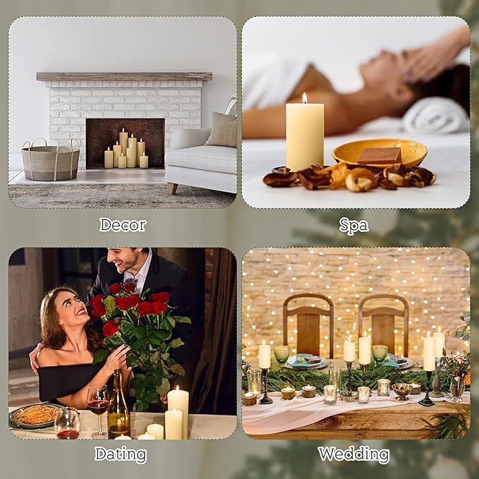 Shihanee 12 Pcs Pillar Candles 3 in x 3,4,5,6,8,10 Dripless Unscented Smokeless Candle Long Burning Decorative Rustic Candles with Cotton Wick for Wedding Home Fireplace (Ivory White)
