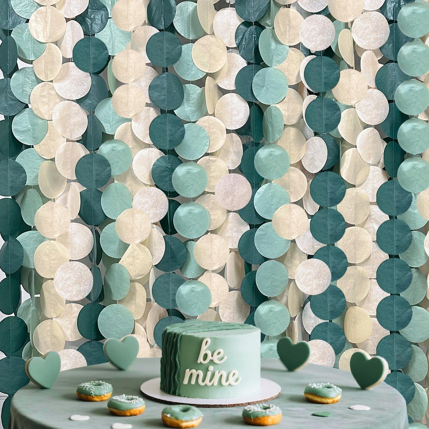 205Ft Sage Green Circle Dot Garland Backdrop Dusty Green Tissue Paper Polka Dots Hanging Streamer for Woodland Jungle Safari Neutral Birthday Baby Shower Wedding Engagement Party Decorations Supplies