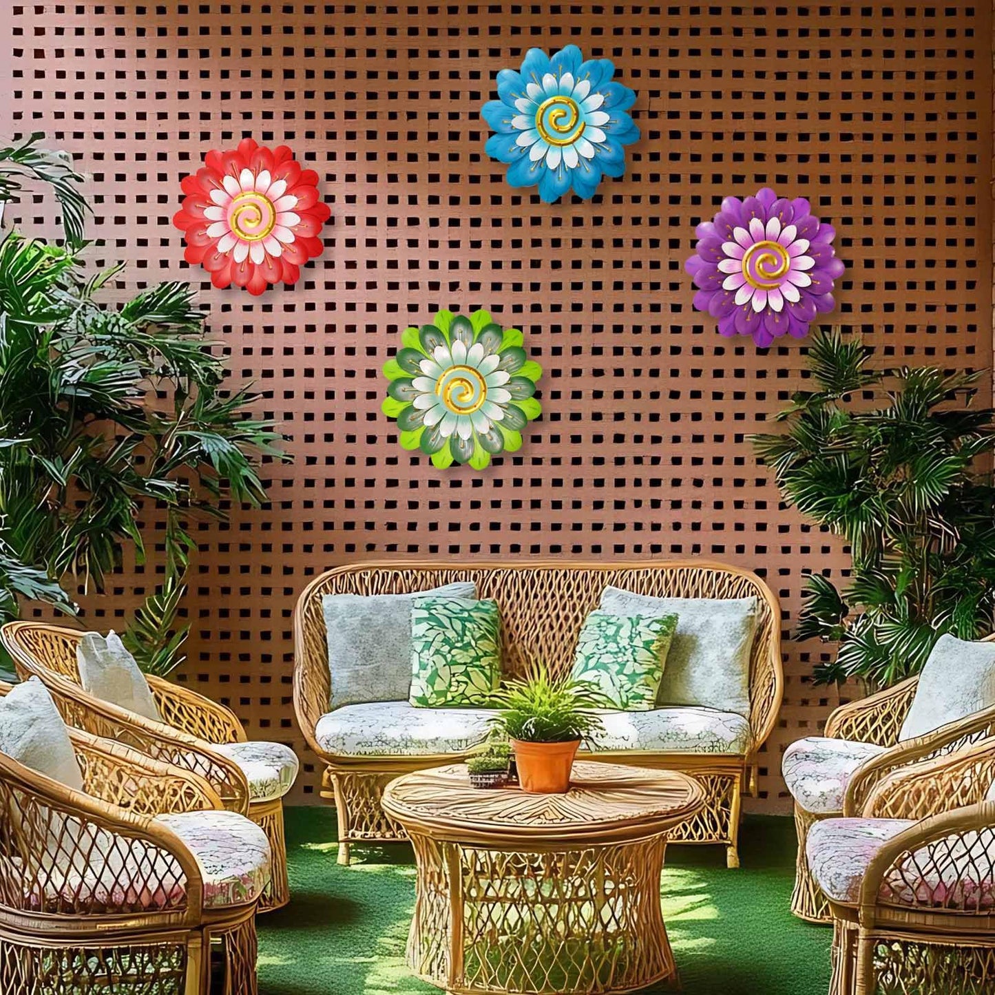 Metal Flowers Wall Decor Indoor Outdoor Metal Wall Art for Home Farmhouse Living Room Bedroom Bathroom Garden Decorations - Green