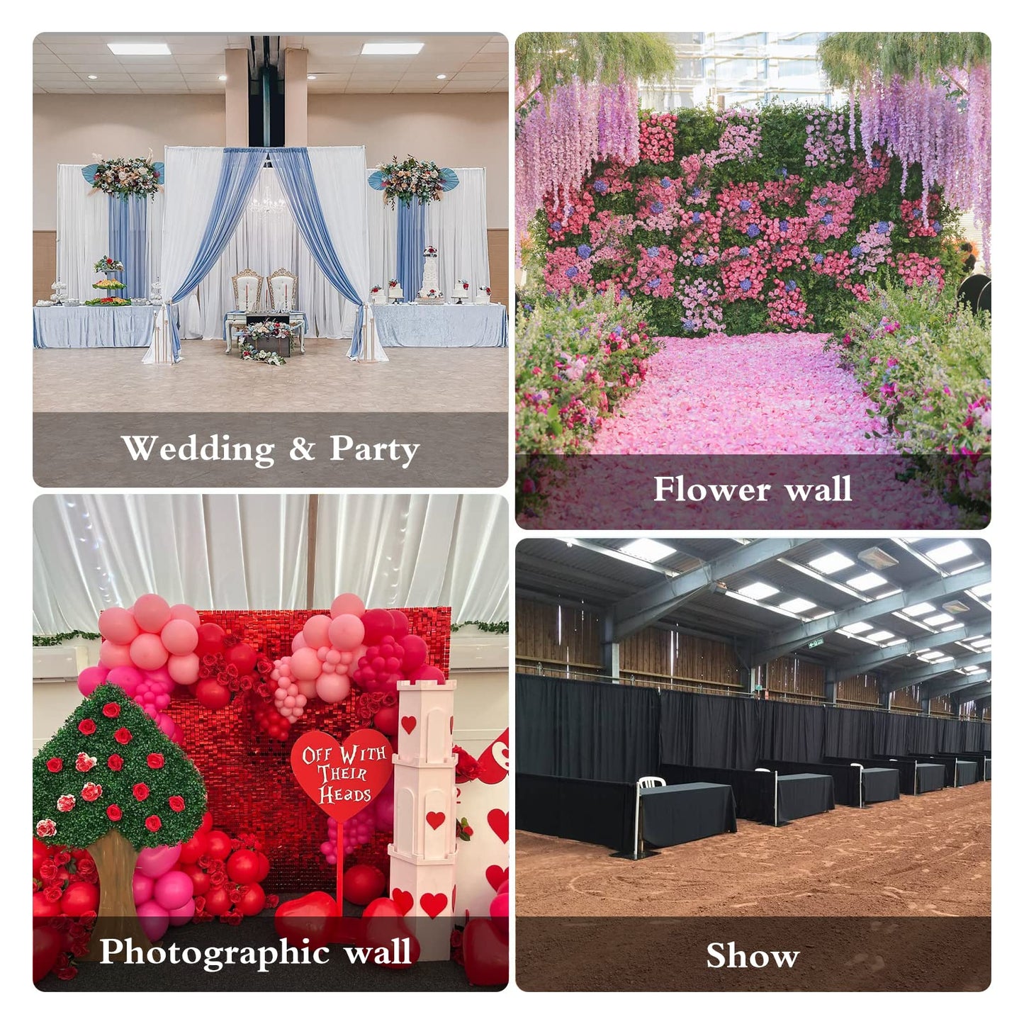 Hecis Portable Pipe and Drape Backdrop Stand 6-10' Tall x 10-30' Wide Double Crossbar, Adjustable Pipe and Drape Backdrop Kit for Event, Party, Trade Shows and Wedding Decor