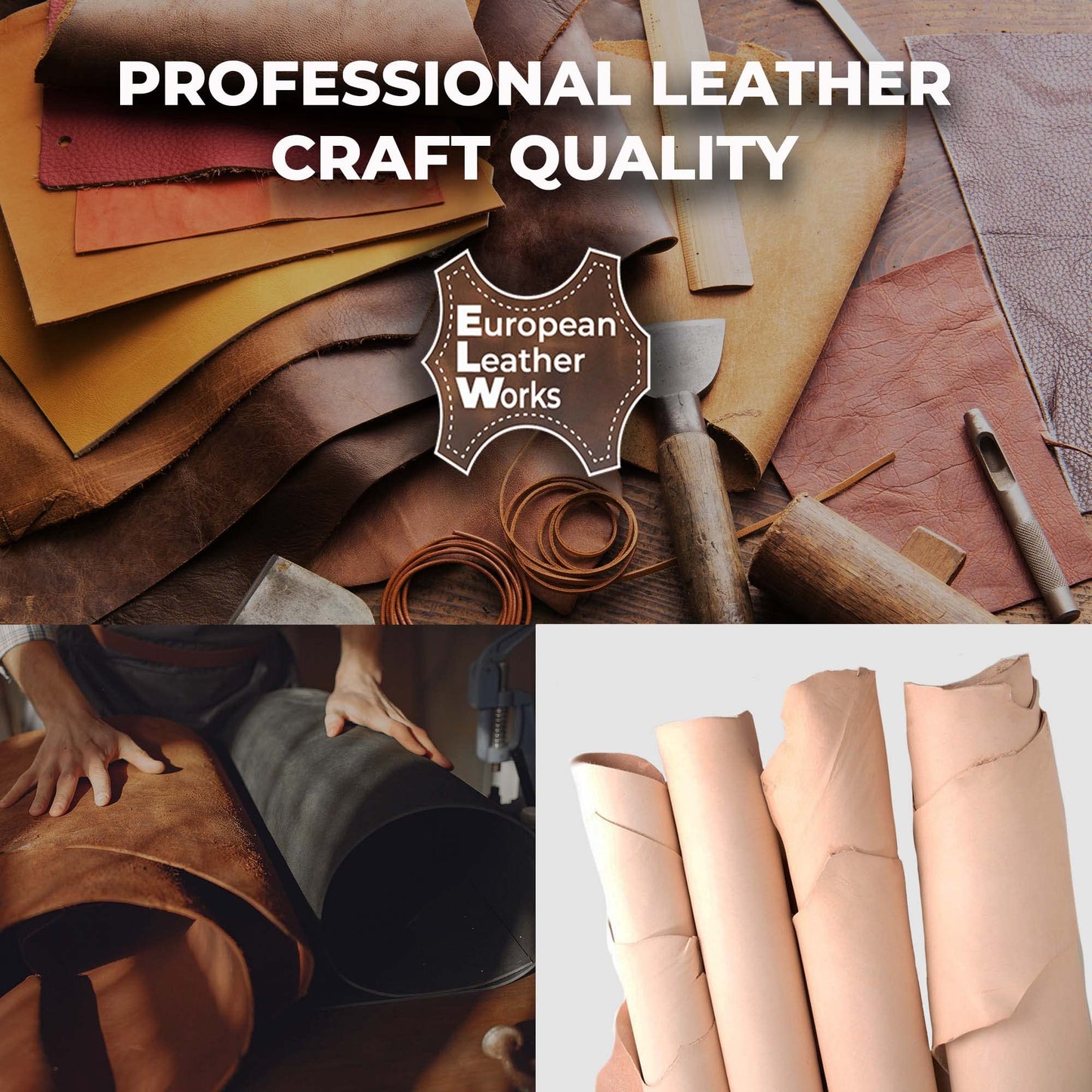 European Leather Works 7-8 oz (2.8-3.2mm) Thickness Weight Pre-Cut 20-25 SQ FT Side Vegetable Tanned Leather Cowhide Grade AB Full Grain Leather for Tooling, Carving, Engraving, Molding