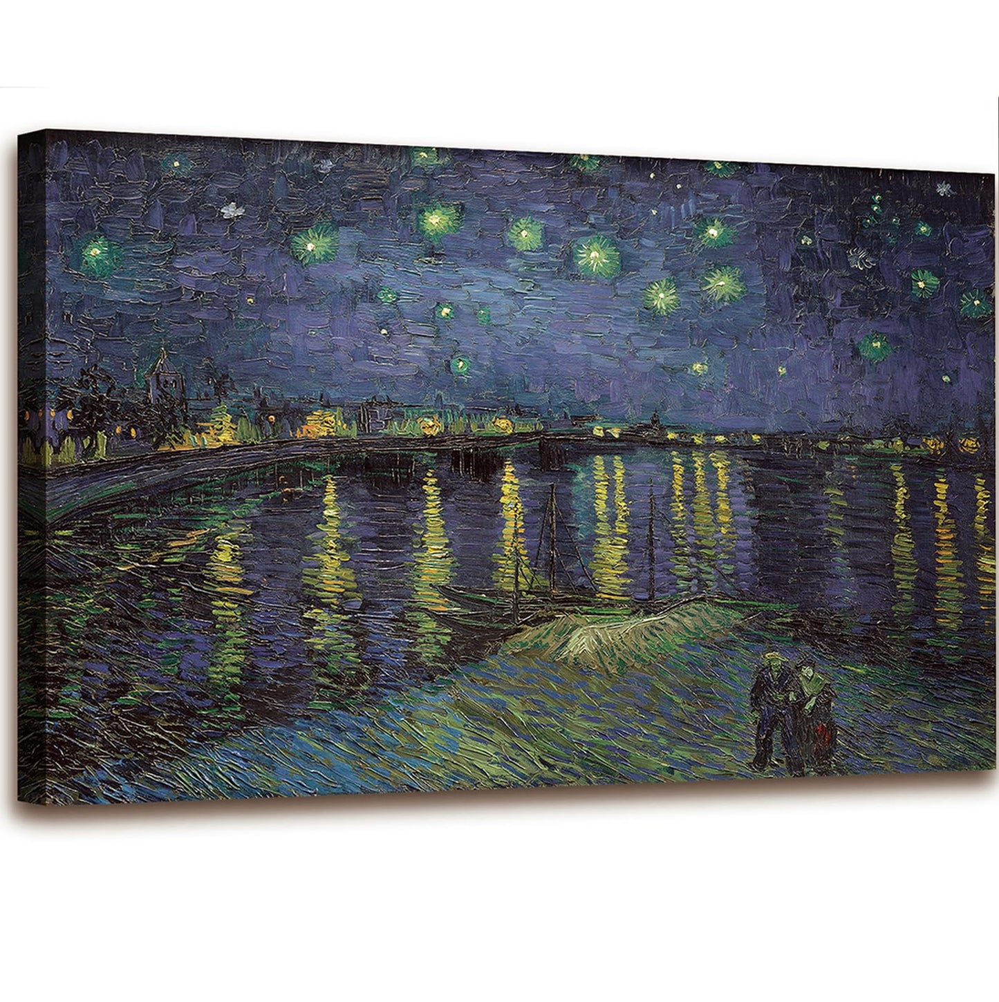Vincent Van Gogh Canvas Wall Art - Starry Night Over The Rhone Painting, Framed Classic Artwork Picture Print for Home Decor - 24"x36"
