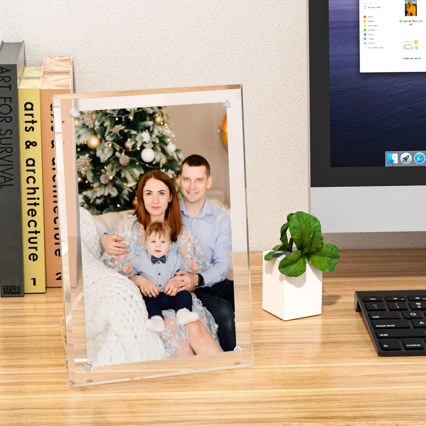 NIUBEE 5x7 Acrylic Picture Frame with Magnets - 2 Pack, Shatter-Resistant Floating Photo Frame for Tabletop, Modern Desk Display for Home & Office