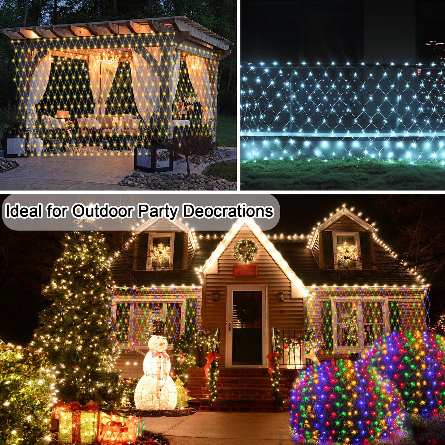 Lovelite 510 LED Christmas Net Lights, 28ft x 5ft Mesh Lights Outdoor Clear Wire 8 Modes, Waterproof Connectable String Lights Plug in for Xmas Tree Bushes Garden Holiday Party Decorations - White