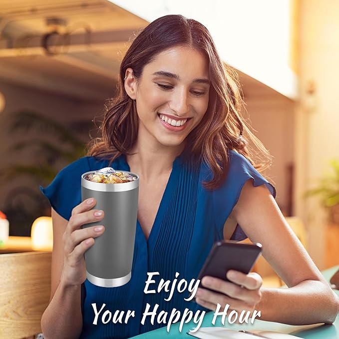 20 oz Tumblers Bulk Stainless Steel Tumbler with Lid Double Wall Vacuum Insulated Coffee Mug 20oz Powder Coated Cup for Hot and Cold Drinks, Gray, 6 pack