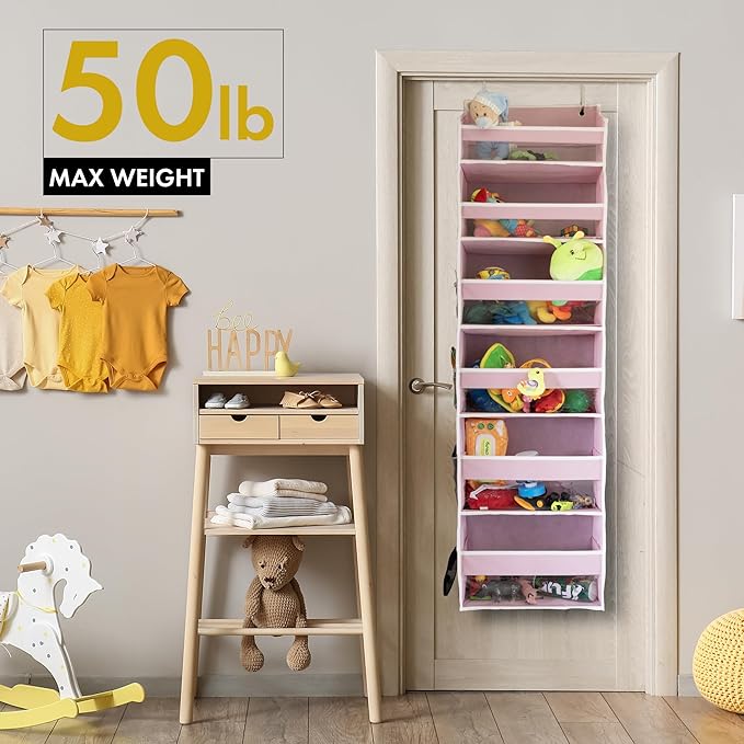 HOMELUX THEORY UPGRADED 6 Tiers Over The Door Organizer Hanging - 100D EXTRA THICK & 50lbs HUGE CAPACITY, 12 Side Mesh Pockets Over The Door Shoe Organizer, Hanging Closet Organizer (Light Gray, 2pc)
