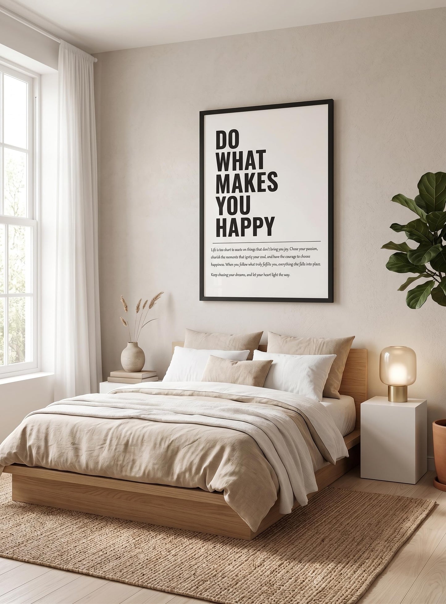 Do What Makes You Happy Inspirational Wall Art Modern Minimalist Black and White Canvas posters Print Motivational Quote Wall Decor for Office Living Room Bedroom Unframed 16inx24in poster