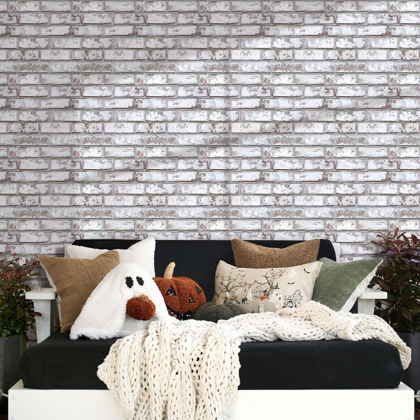 Commomy 10 Pcs 3D Faux Brick Wall Panels -11.8"X11.8" Small Size PVC Grey Whitewash Brick Peel and Stick Tiles Backsplash DIY Brick Wallpaper Wall Tile for Bedroom, Kitchen, Fireplace,RV