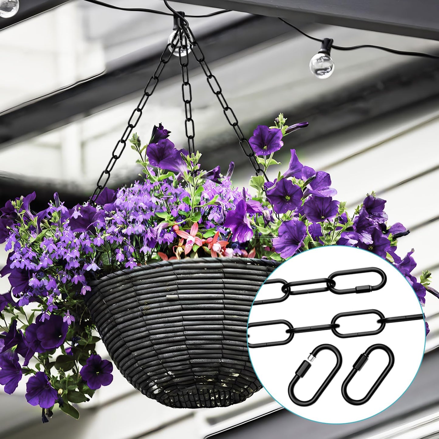 3 Feet Industrial Black Light Fixture Chain, Plant Hanging Chain, with Detachable Link, Maximum Load is 60 Pounds