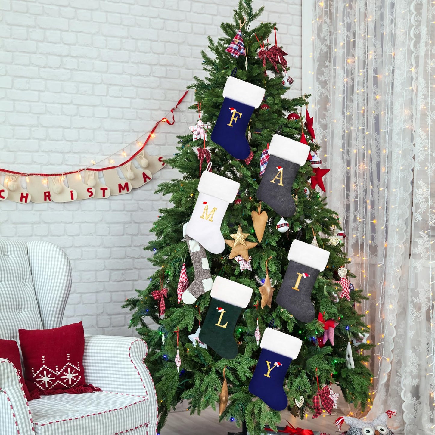 20 Inches Monogram Christmas Stockings, Purple Velvet with White Super Soft Plush Cuff Embroidered Letter Christmas Stocking, Personalized Xmas Stocking for Xmas Tree Holiday Fireplace Family Decor(B)