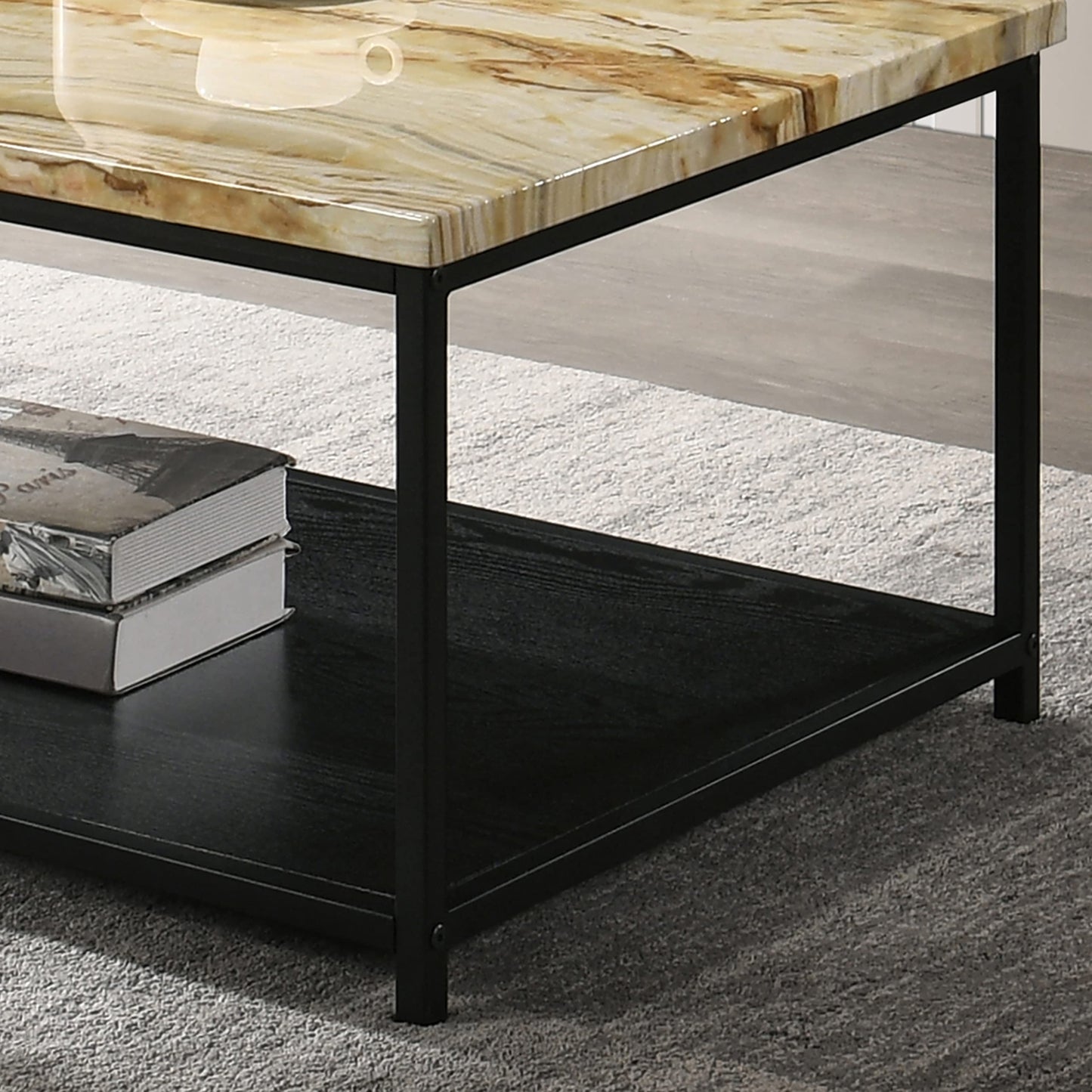 HOMES: Inside + Out Leneghan Modern 1-Shelf Metal 48 in. Storage Coffee Table for Living Room, Yellow