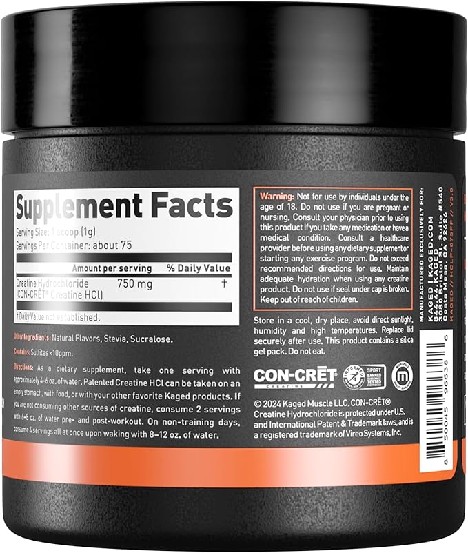 Kaged Creatine HCl Powder | Lemon Lime | Muscle Building & Recovery | Patented Creatine Hydrochloride Formula | Vegan, Gluten Free, Easily Digestible | Supplements for Men & Women | 75 Servings