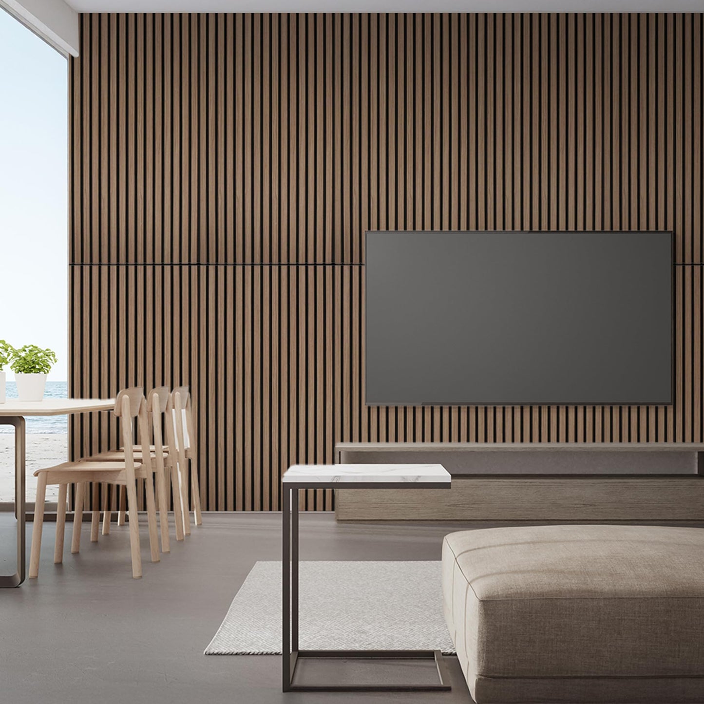 IZODEKOR Self-Adhesive Wall Panels, Acoustic Wood Panels, 3D Peel and Stick Wall Panels for Sound Insulation, 47.24" × 23.62" × 0.83", Living Room Wall Decor, 4-Pack – 2.88 m² / 21.16 lb, White