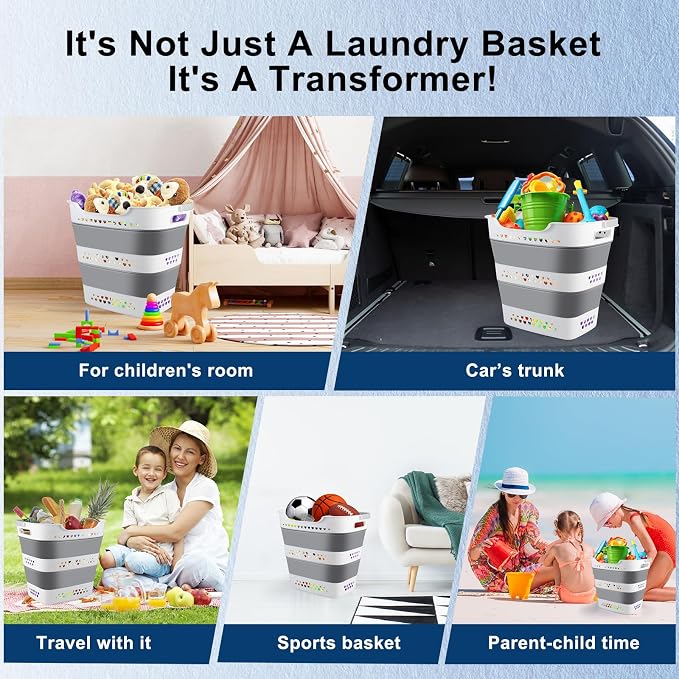 Collapsible Laundry Basket Plastic 42L Foldable Clothes Hamper for Laundry | Foldable Pop-Up Laundry Basket Hamper Space Saving Dirty Clothes Hamper Storage Container Organizer For Home & Dorm