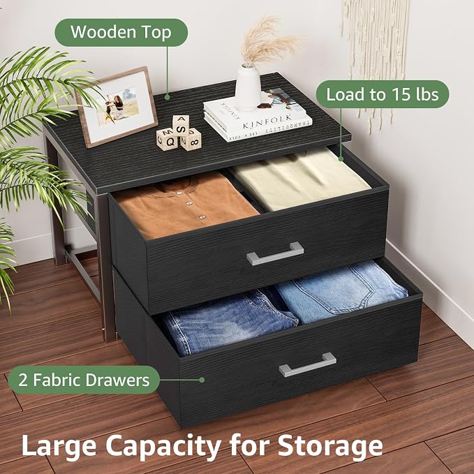 BOLUO Stackable Storage Drawers Closet Organizers and Storage Fabric 2 Drawer Dresser for Bedroom Office Black Modern