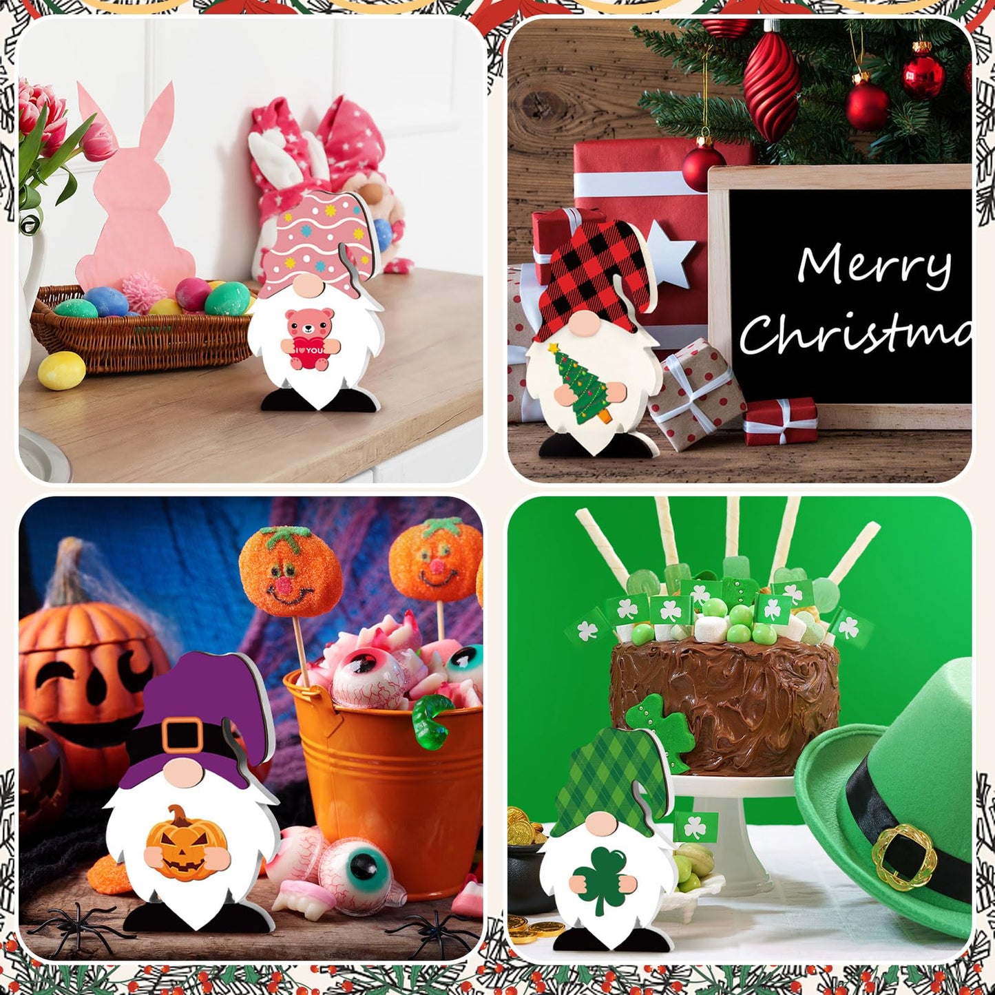 37 Pcs Interchangeable Wooden Decor DIY Holiday Seasonal Table Decoration with 24 Magnet and 12 Detachable Hats for Summer Home Graduation Gifts(Cute)