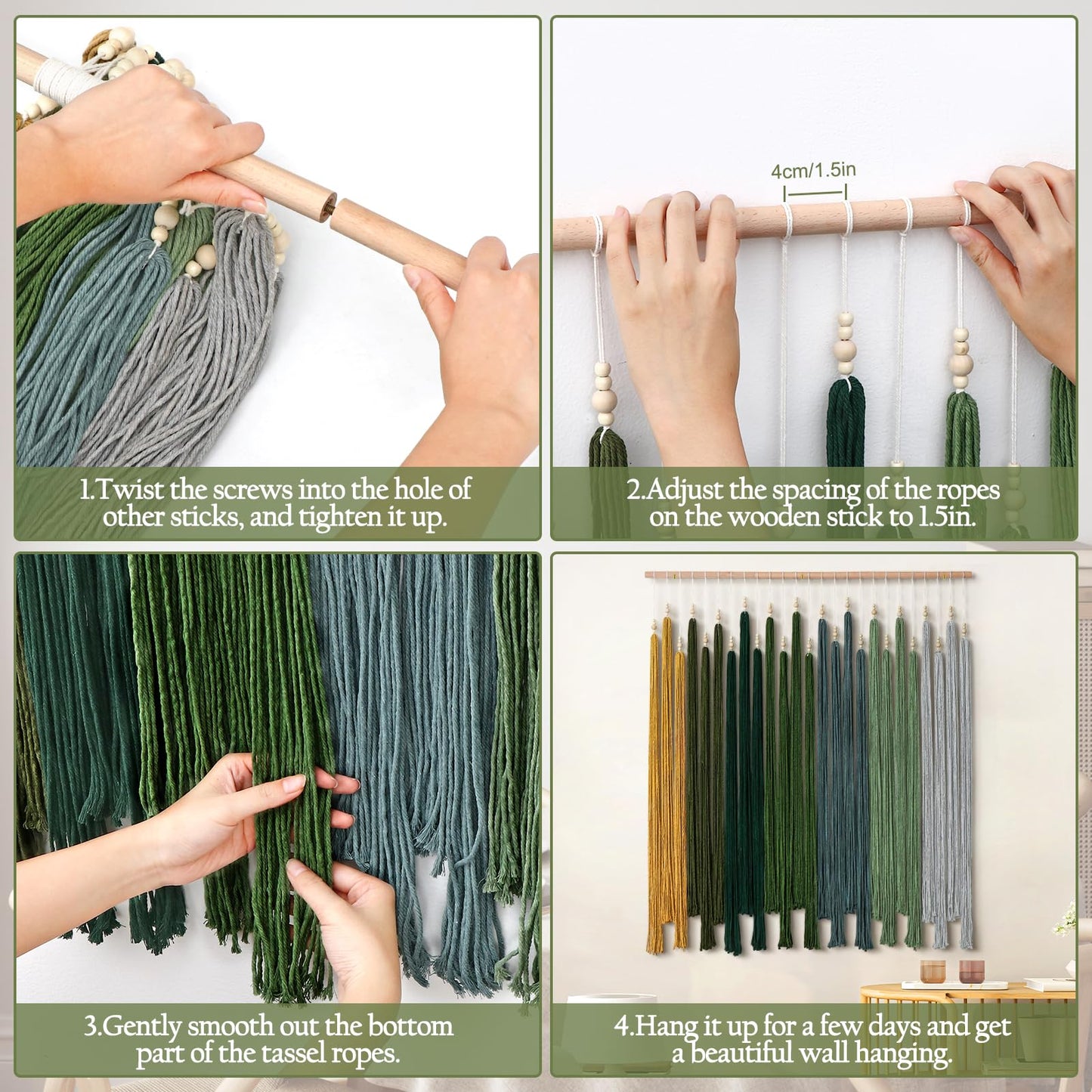 KHOYIME Macrame Wall Hanging Large Boho Home Decor Aesthetic, Bohemian Green Tassels Tapestry Modern Handmade Artwork Chic Wall Art Decorations for Living Dining Room Bedroom Nursery Office 38.5"x43"