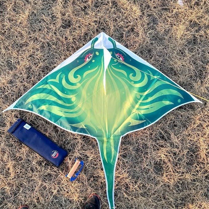 Mint's Colorful Life Devil Fish Kite for Kids and Adults,Easy to Fly Delta Kites Single Line Large, 300ft Kite String Handle Include