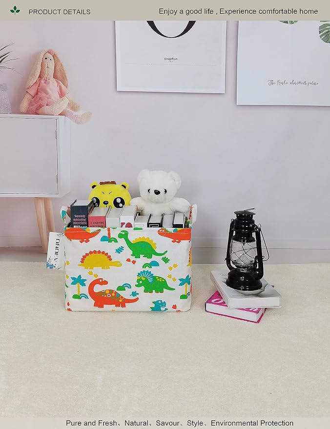 Rectangular Folding Laundry Basket, waterproof Canvas Basket,gift basket,Suitable for children's room,Office,Clothes,Toys Storage(Dinosaur Paradise)