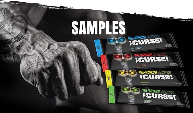 JNX SPORTS The Curse! Pre Workout Powder for Men & Women, Caffeine, Beta-Alanine, Creatine, L-Citrulline, Sample Variety Pack, 5X 8g Samples ??Boost Energy, Strength & Focus
