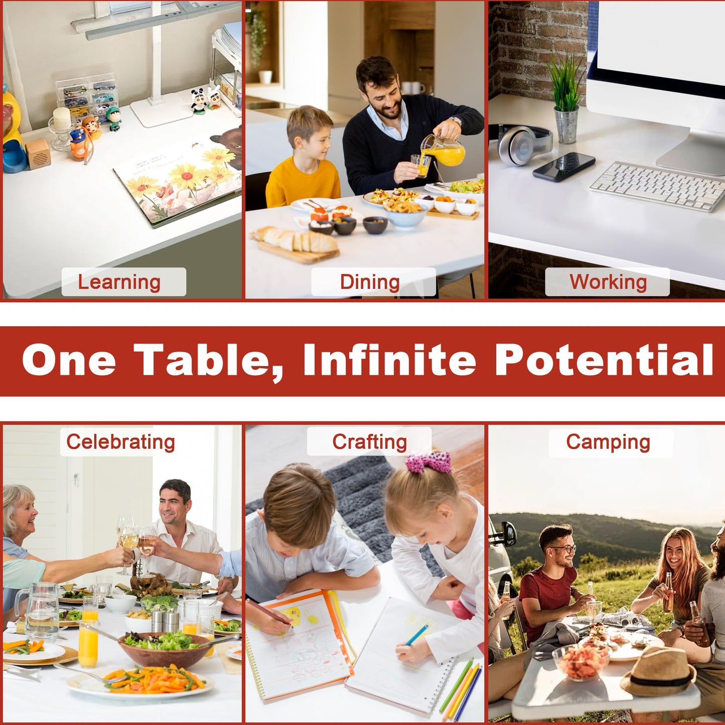 Elevon 6FT Folding Tables โ Heavy Duty Portable Foldable Table with Built-in Handle, 300 lb Capacity โ Ideal for Events, Parties, Crafts, Camping & Dining (4-Pack)