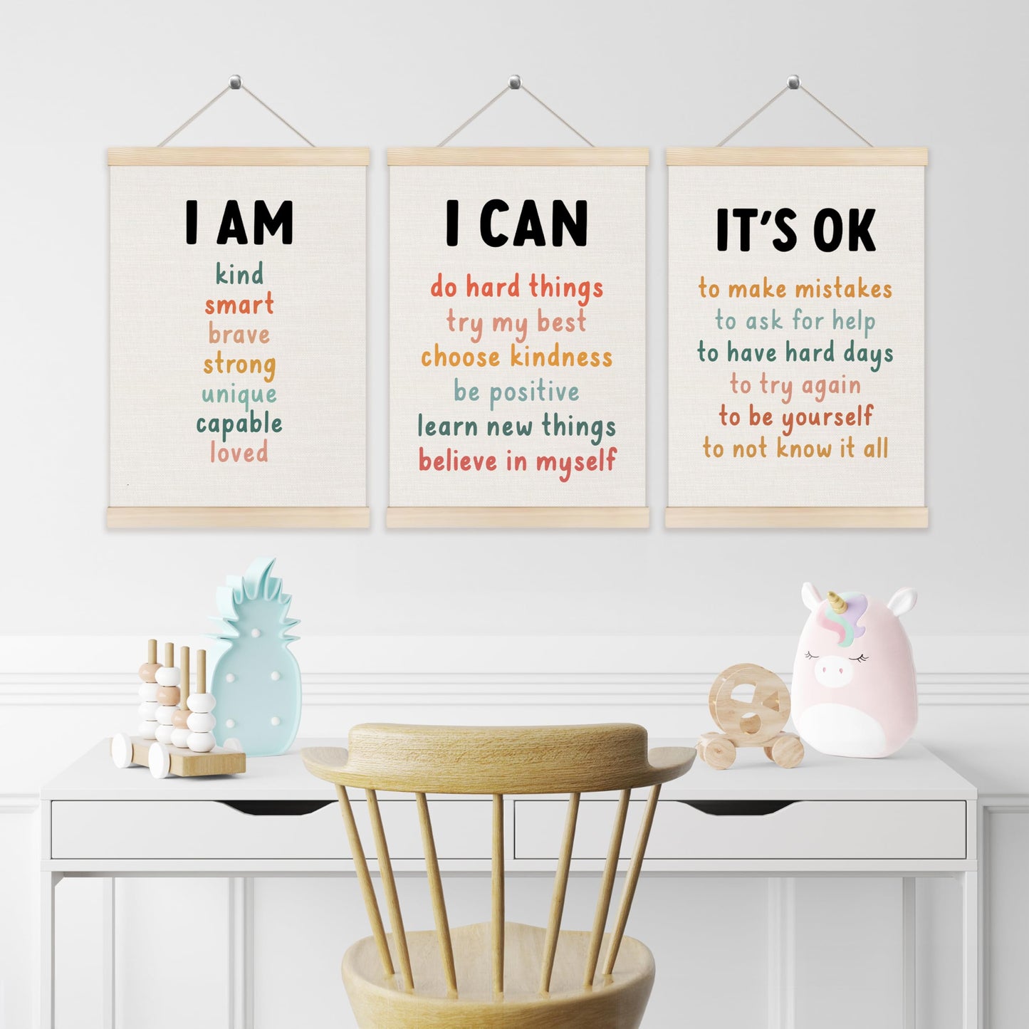 Koesus Inspirational Classroom Wall Art Poster Hanger Frame 12x16 Inch Set of 3, Positive Affirmations for Kids, Motivational Canvas Pictures Prints Framed Wall Decor for Classroom Kids Room Playroom