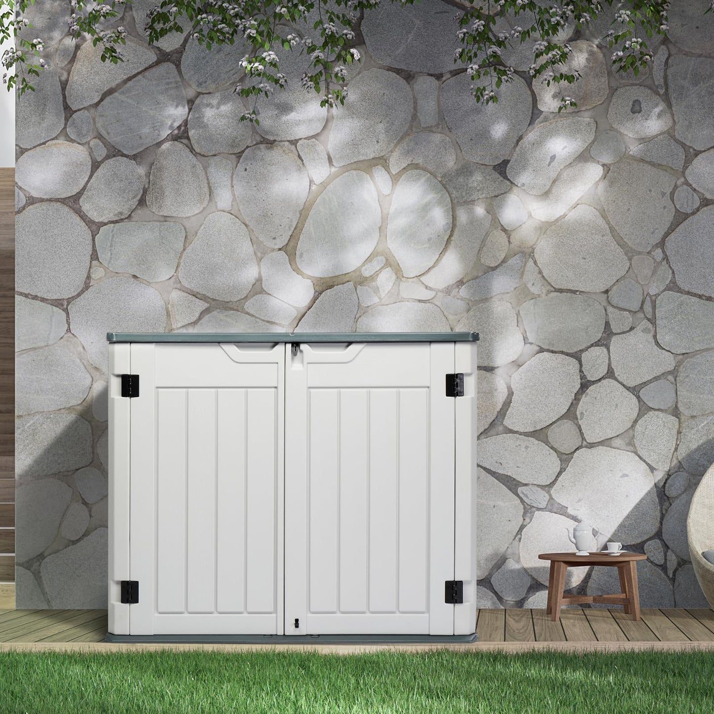 260 Gallon Deck Box, Outdoor Large Storage for Patio Furniture Cushions, Garden Pool Accessories, Deck Box Outdoor Storage Boxes for Patio Furniture 50""W x 29""D x 41"" H, White / Grey