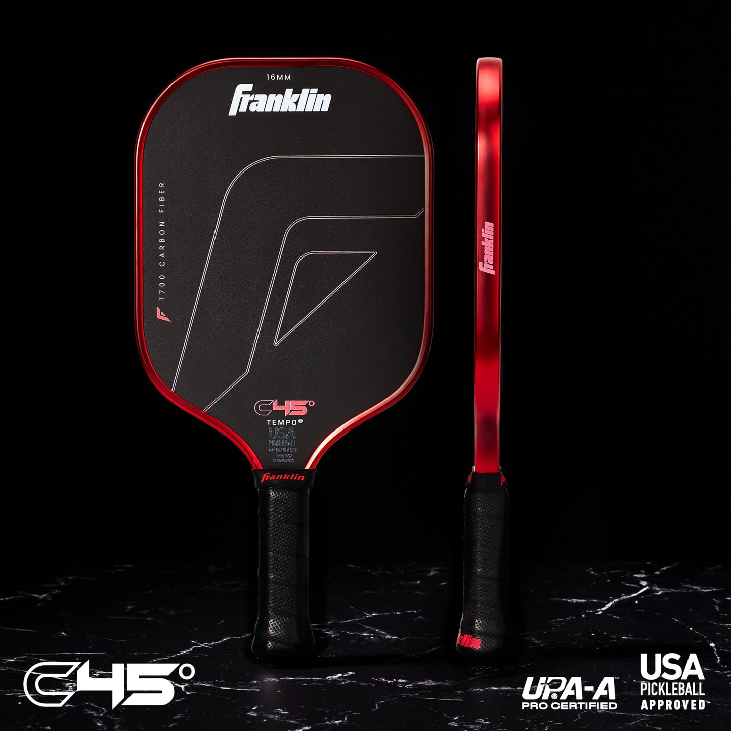 Franklin Sports PRO Pickleball Paddles – C45 Carbon Fiber Series - Official USAP + UPA Approved – Pro Player Design, TEMPO 16MM RED