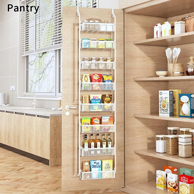 Over The Door Pantry Organizer, 8-Tier Pantry Organization and Storage, Over The Door Spice Rack, Home & Kitchen Storage Shelves for Cabinet, White