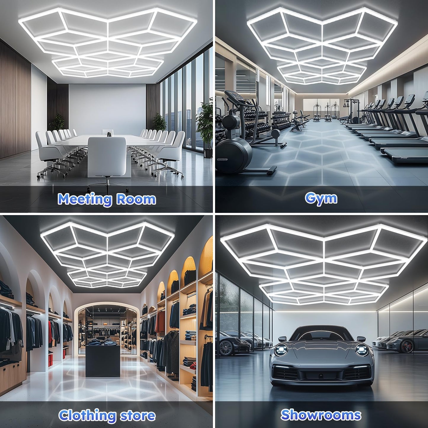 Gonengo Large Hexagonal Garage Light, 51 Pack Diamond LED Lights, Suitable for Garages, Retail Spaces, Basements, Auto Detailing Shops, etc., Includes Mounting Clamps